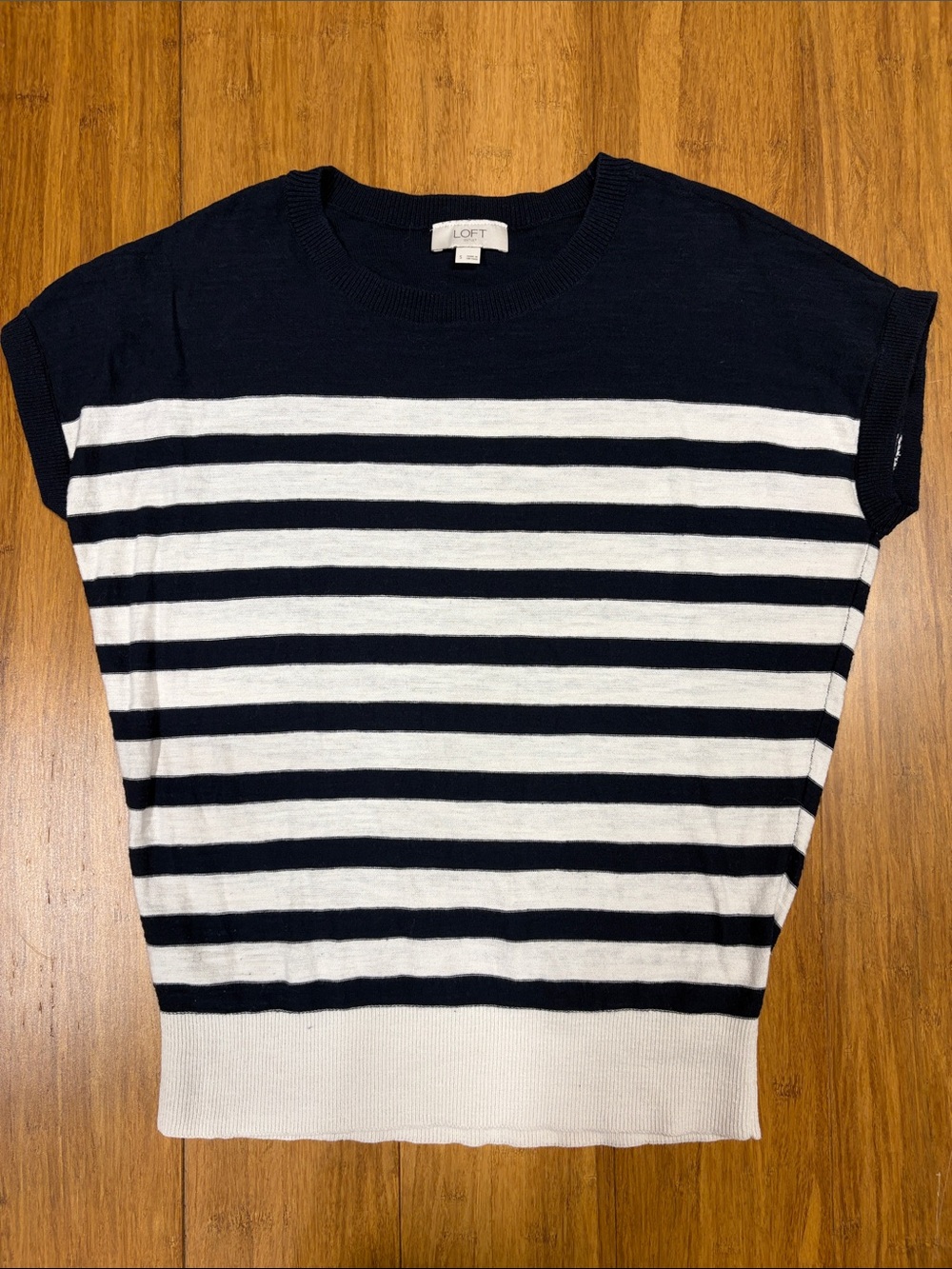 LOFT Navy & White Striped Short Sleeve Knit 100% Cotton Top size Small